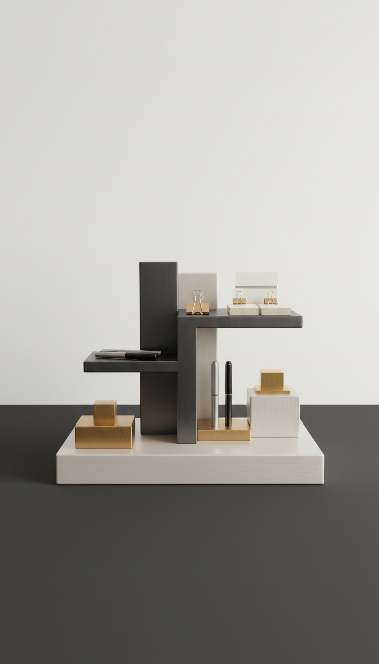Brushed Metal Desk Organizer With Tray